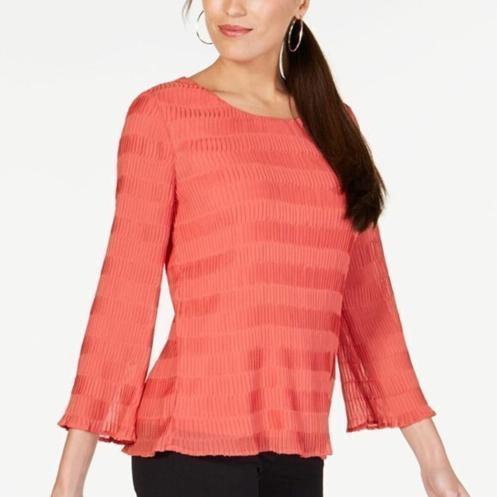Alfani Cranberry Spice Textured Pleated Blouse. M